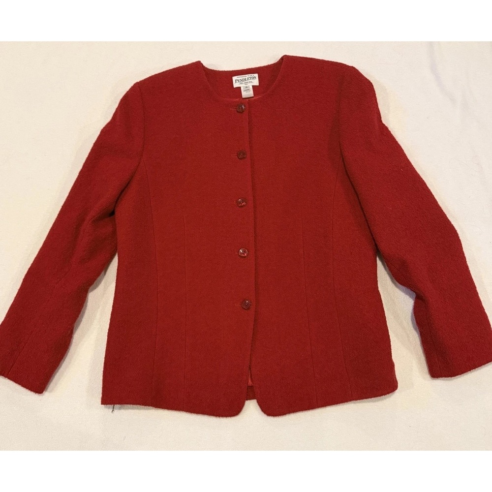 Pendleton Blazer Womens 14 T Red Virgin Wool Lined Suit Jacket Made In USA Work